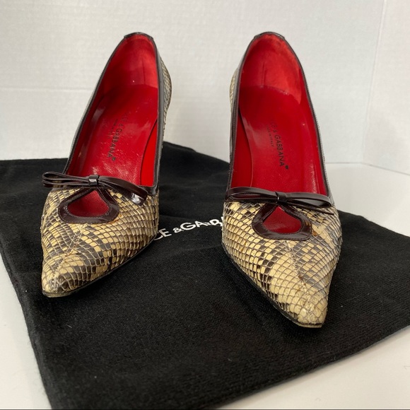 Dolce & Gabbana Beige & Brown Snakeskin Heels 6.5 - Picture 2 of 12
